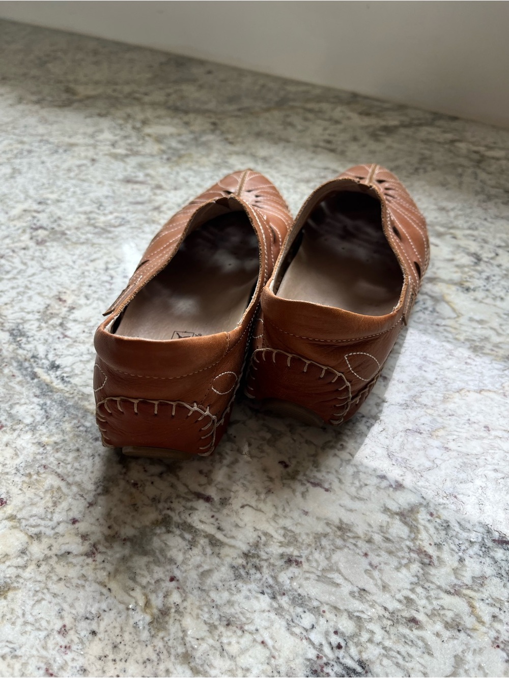 PIKOLINOS Tan Leather Slip-On Loafers with Floral Cutouts - Picture 3 of 4